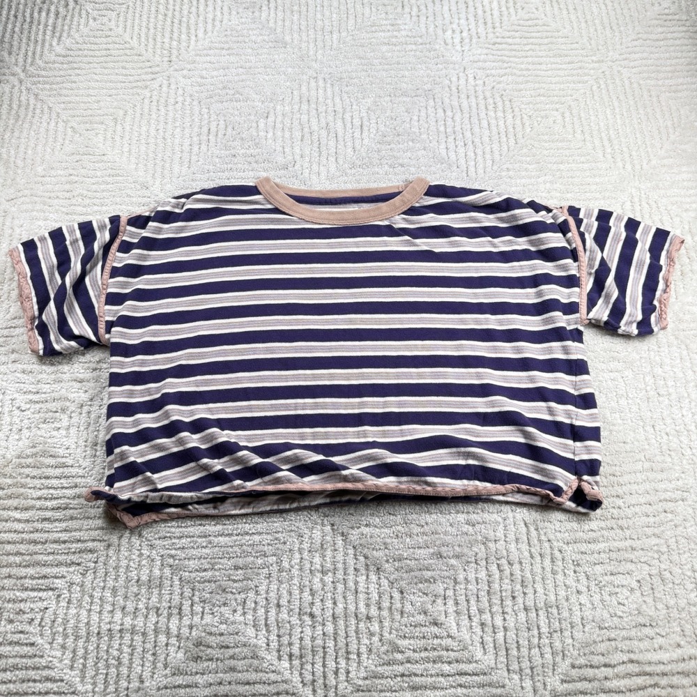 We The Free Striped Boxy Crop Top Women's Medium Boho Tee Indie Grunge Retro 90s